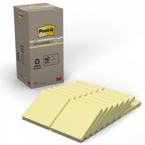 Post-it Recycled Notes, Canary Yellow, 76 mm x 76 mm, 100 SheetsPad,