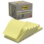 Post-it Recycled Z-Notes, Canary Yellow, 76 mm x 76 mm, 100 SheetsPad, 6 PadsPack, 100% PEFC Recycled SGSCH-PEFC-COC-110078 7100172253