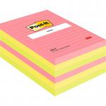 Post-it Large Notes, Assorted Neon Colours, Lined, 101 mm x 152 mm, 100 SheetsPad, 6 PadsPack, 100% PEFC SGSCH-PEFC-COC-110078 7100172324
