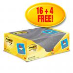 Post-it® Notes, Canary Yellow, 76 mm x 127 mm, Promo Pack, 100 SheetsPad, 16 + 4 FREE PadsPack, 100% PEFC SGSCH-PEFC-COC-110078 7100172334