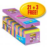 Post-it® Super Sticky Notes, Assorted Colours, 76 mm x 76 mm, Promo Pack, 90 SheetsPad, 21 + 3 FREE PadsPack, 100% PEFC SGSCH-PEFC-COC-110078 7100234515