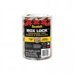 The picture shows three rolls of Scotch Packing Tape, each measuring 48 mm x 50 m. The packaging tape is labeled Scotch® Box Lock and has a yellow and red design. The rolls are neatly stacked on top of each other, displaying the durable and reliable packaging tape.