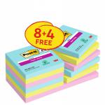 Post-it® Super Sticky Notes Cosmic Colour Collection 76 mm x 76 mm Promo Pack 90 SheetsPad 8 + 4 FREE PadsPack Cardboard Pack 100% PEFC SGSCH-PEFC-C 7100290185