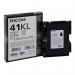 The image showcases a sleek black Ricoh ink cartridge, specifically designed for the SG2100 printer. The label reads Gel Ink and SY GC41KL, indicating high-quality printing. The package also includes the product number 405765 and 76522100.