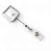 The image shows a sleek chrome badge reel from Durable QUADRO that is designed to securely hold a name badge. It features a durable design with convenient accessories for easy attachment and use. The badge reel is perfect for everyday use in a professional setting.