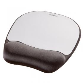 Fellowes Memory Foam Mousepad Wrist Support Silver Streak 9175801