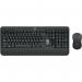 This picture shows a sleek and modern Logitech keyboard and mouse set. The wireless design allows for easy and convenient use. The keys are low-profile and the mouse has a comfortable ergonomic shape. A perfect addition to any home or office setup.