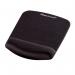 The Fellowes Mouse Mats Plushtouch Mouse Pad Wrist Support in Black (9252003) is a soft and plush mouse pad with a built-in wrist support. It features a sleek and ergonomic design, with the brand name prominently displayed in the center. The black color adds a touch of elegance and professionalism to any workspace.