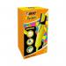 The image showcases a pack of 10 yellow Bic Highlighters with chisel tips. The vibrant color pops against the white background, and the Bic logo is prominently displayed on the cap. Each highlighter is individually labeled with the color name for easy organization.