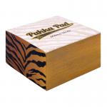 This photograph shows a Pukka Pukka Pad Wild Memo Block with 500 sheets, measuring 80x80x43mm. The block is made by Pukka Pads and features a vibrant design. The sheets are neatly stacked and the block stands on its own, making it a convenient desktop accessory.