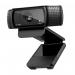 The Logitech Webcams HD Pro C920 Cam features a sleek black design with a built-in microphone. The camera captures high definition images with precision and clarity, making it ideal for video conferencing or live streaming.