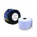 This photo shows a stack of white address paper label rolls with a 25mm core, labeled AC Label Tapes Compatible Zebra and measuring 76.2mm x 25.4mm. There are 2000 labels in total, neatly wound and ready for use.