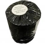 The photograph shows a roll of white shipping paper label tape, specifically the AC label tape compatible with Zebra printers. The label roll measures 101.6mm x 63.5mm and contains 1100 labels. It is designed with a 25mm core and the product code 97910010.