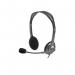 The Logitech headsets Logitech H110 Stereo Headset features a sleek black design with padded ear cups and an adjustable headband. The Logitech logo is prominently displayed on the side, and a built-in microphone can be seen on the left ear cup.