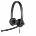 A photograph of Logitech headsets Logitech Stereo Headset H570e USB Black shows a sleek black design with cushioned ear cups, adjustable headband, and a built-in microphone. The USB cord is visible, making it ideal for computer use. The logo is prominently displayed on the sides.