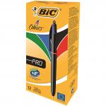 BIC 4 Colours Black Barrel Pro Ball Pen Pack of 12 982869