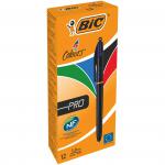 BIC 4 Colours Black Barrel Pro Ball Pen Pack of 12 982869