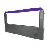 This photograph shows a purple nylon impact ribbon for the Nixdorf ND77 cash register, specifically designed to be compatible with AC cash register accessories. The ribbon appears sturdy and high-quality, with clear labeling and smooth texture.