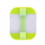 The picture shows a yellow Click Medical identification armband attached to a box of first aid supplies. The armband has clear identification labels and medical symbols, while the first aid supplies include bandages, scissors, and gloves. The packaging is sleek and professional.