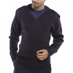 The photograph captures a navy blue Beeswift acrylic mod v-neck sweater in size 2XL. The fabric appears soft and comfortable, while the v-neck adds a touch of sophistication. The Beeswift logo is also visible on the chest, giving a subtle branding detail.