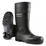 In the photo, a pair of Dunlop Wellington Boots can be seen. The boots are black in color and have a safety feature. The brand name Dunlop is prominently displayed on the side. The size of the boots, 10.5, is also visible. The overall appearance of the boots is sturdy and ready for any outdoor or industrial work.