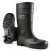 In the photo, a pair of Dunlop Wellington Boots can be seen. The boots are black in color and have a safety feature. The brand name Dunlop is prominently displayed on the side. The size of the boots, 10.5, is also visible. The overall appearance of the boots is sturdy and ready for any outdoor or industrial work.