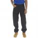 In the photo, a pair of durable and versatile Beeswift Action Work Trousers are featured in classic black. The trousers have a comfortable fit and multiple pockets for practicality. The Beeswift logo can be seen on the waistband.