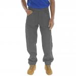 In the photo, a pair of Beeswift Action Work Trousers in grey can be seen. The trousers have a sturdy and durable construction, made for tough work environments. They feature multiple pockets and reinforced stitching for added functionality and longevity. The grey color adds a professional touch.