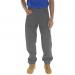 The picture features a pair of grey Beeswift Action Work Trousers, size 44. The material is durable and comfortable, with multiple pockets and reinforced stitching. The pants have a modern and practical design, perfect for any job.