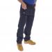 In the photograph, a pair of Beeswift Action Work Trousers in Navy Blue can be seen. The trousers feature a durable material and multiple pockets for storage. The fit is comfortable and allows for ease of movement.