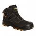 The image captures a sturdy black JCB safety boot with the iconic JCB logo on the side. The boot features a steel toe and a high-quality sole, providing maximum protection and durability. The size 11 boot is designed with the versatile Backhoe pattern for added comfort and style.