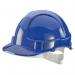 This photo features a durable blue Beeswift hard hat with a vented design for safety and comfort. The helmet is emblazoned with the Beeswift logo on the front.