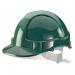 The picture shows a vibrant green Beeswift economy vented safety helmet with the brand name Beeswift Hard Hats displayed prominently on the front. The helmet is designed with multiple vents for breathability and is equipped with a chin strap for a secure fit. Perfect for any work environment in need of reliable head protection.