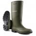 This photo features a pair of Pricemastor Wellington Boots in a vibrant green color. Made of PVC, these non-safety boots have a sturdy construction and comfortable fit. The Dunlop brand is displayed prominently on the front of the boot.