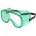 The photo shows a pair of clear goggles with a vented design and anti-mist, anti-fog, and anti-scratch features. They have a sleek and streamlined appearance.
