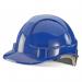 In the photograph, there are Beeswift Hard Hats in blue color. The helmets have a Wheel Ratchet feature, with a vented design for safety. They appear sturdy and durable, suitable for industrial work.