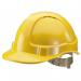 The photograph shows a vibrant yellow Beeswift Hard Hat with a Comfort Vented Safety Helmet design. It features the Beeswift logo prominently displayed and has breathable vents on the top for added comfort. The helmet appears to be durable and well-constructed with a sleek and modern design.