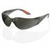 A close-up photo of Beeswift Glasses and Goggles reveals a sleek, grey lens design on the Vegas Safety Spec model. The brand name is prominently displayed on the temple, making it a stylish and practical option for eye protection.