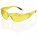 In the photo, a pair of yellow-lens Beeswift Vegas safety glasses and goggles is shown. The glasses have transparent frames and adjustable straps, with the Beeswift logo printed on the side. The lenses provide UV protection and are designed to keep out debris and splashes.