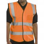 The picture shows bright orange Beeswift high visibility vests with reflective strips. They are lightweight and have a comfortable fit. The vests have a simple design with a visible Beeswift logo on the chest.