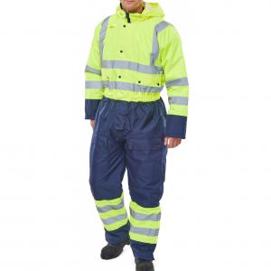 Beeswift Two Tone Hiviz Thermal Waterproof Coverall Saturn Yellow Navy