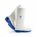 A photograph of Steplite Wellington Boots by Bekina shows a pair of all-white, size 10 boots with an Easygrip sole for superior safety and comfort. The durable S4 material provides maximum protection against liquids, making these boots ideal for various work environments.