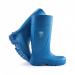 The image shows a pair of Steplite Wellington Boots by Bekina in bright blue color. The boots are size 04 / Eu 37 and are labeled as S4 for safety standards. The Easygrip feature can be seen on the sole of the boots.