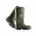 The image shows a pair of green Bekina Steplite X Solid Grip boots, size 10/Eu 44. These non-safety boots have a sturdy build and offer strong traction for various work environments.