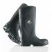 The photograph shows a pair of black Steplite Wellington boots by Bekina. These boots feature a solid grip and provide full safety with a non-metallic design. They are size 8 and have a sleek, modern look. The boots are perfect for any work environment that requires durable, comfortable footwear.