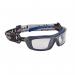 The image shows a pair of Bolle Glasses and Goggles, specifically the Baxter Platinum Clear design. The glasses have a sleek and modern look, with a clear frame and clear lenses. The Bolle logo is prominently displayed on the side of the glasses. The goggles have an adjustable strap and foam padding around the eyes for comfort. The design is stylish and sleek, making it a popular choice for safety purposes.