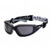 The photo features a pair of stylish Bolle glasses and goggles with a smoke-colored lens. The design is sleek and modern, showcasing the brands commitment to safety and functionality.