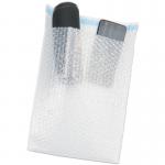 This photograph features a pack of 500 clear polyethylene antistatic bubble pouch flat bags from Antalis Limited, designed for protective packaging. The bags are neatly stacked and ready to be filled with various items for safe transport or storage.