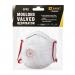 The photo shows a pack of 5 Beeswift B-Safe FFP2V Moulded Valved Respirators. Each mask is individually packaged and has a molded design for a comfortable fit. The valves allow for easy breathing while providing protection against airborne particles.