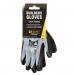 In the photo, two black Beeswift B-Safe Builders Latex Gloves in size L are shown side by side. The gloves have a textured surface for grip and a logo on the wrist. They appear durable and ready for use on a job site.